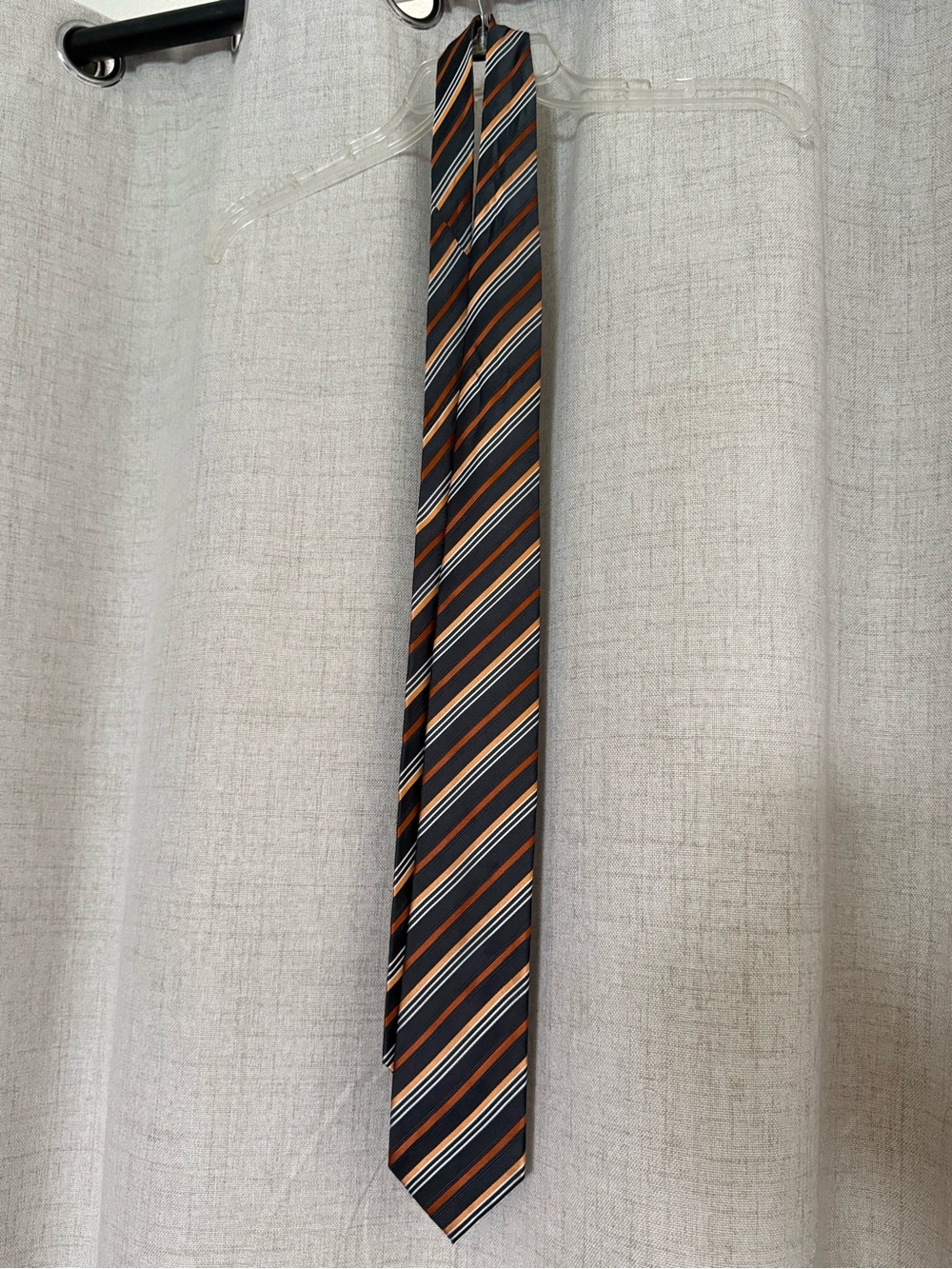 Geoffrey Beene Navy, Orange and White Diagonal Stripe Tie
